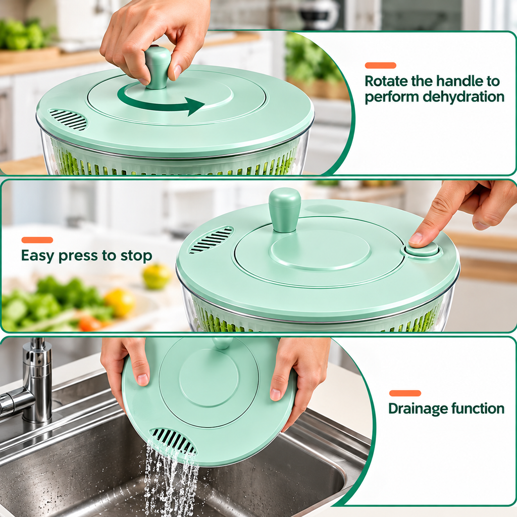 6-in-1 Salad Spinner & Vegetable Slicer – Mint Green