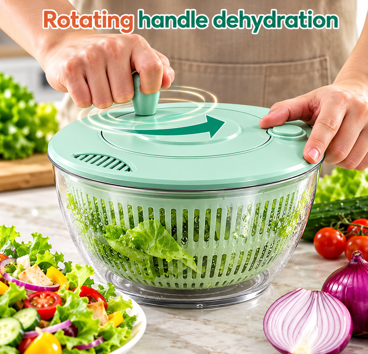6-in-1 Salad Spinner & Vegetable Slicer – Mint Green