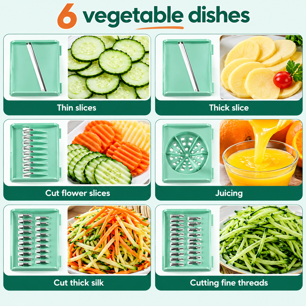 6-in-1 Salad Spinner & Vegetable Slicer – Mint Green