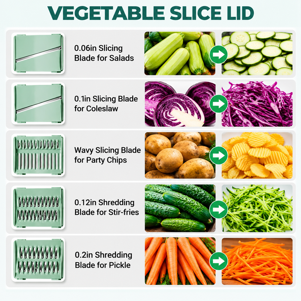 6-in-1 Salad Spinner & Vegetable Slicer – Mint Green